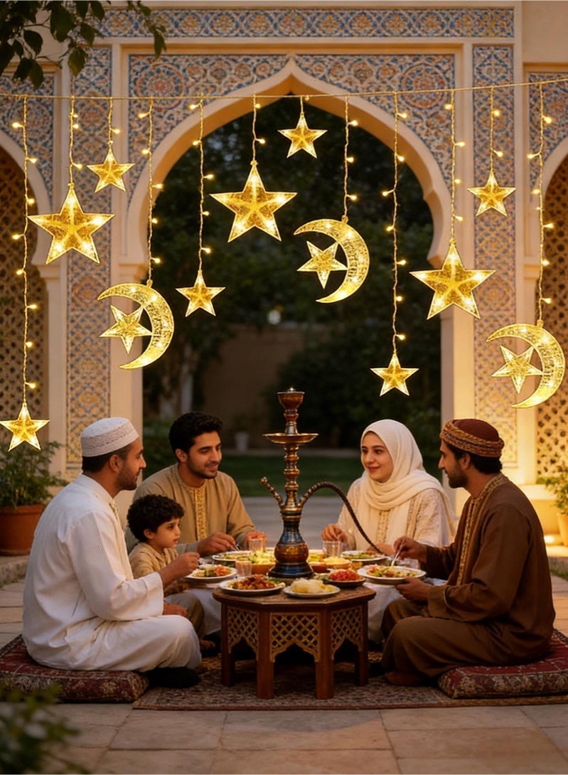 توبيتش أضواء رمضان LED، 12 لمبة على شكل نجمة، أضواء القمر والنجوم، جهاز تحكم عن بعد وحافظة بطاريات، زينة رمضان للمنزل - Image 1